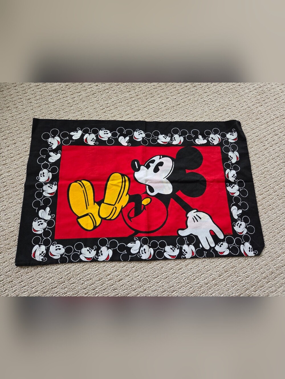 Mickey Mouse Vtg Red & Black Pillowcase